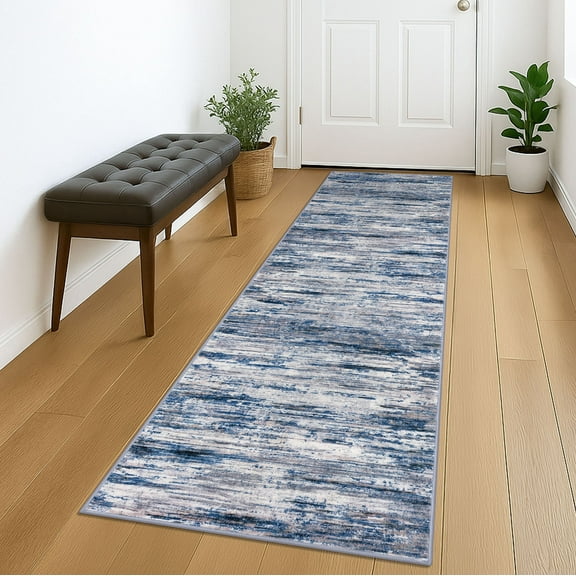 Suelur Runner Rug for Floor 2x7 Carpet Runners Super Soft Kitchen Runners with Non-Slip Backing Abstract Washable Rug Runner for Entryway Bedroom Indoor, Navy Blue/Gray/Neutral/Multi