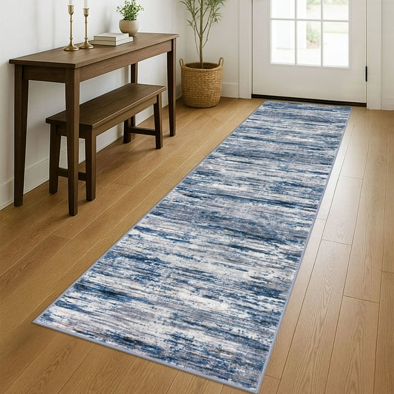 Suelur Runner Rug for Floor 2x8 Carpet Runners Super Soft Kitchen Runners with Non-Slip Backing Abstract Washable Rug Runner for Entryway Bedroom Indoor, Navy Blue/Gray/Neutral/Multi