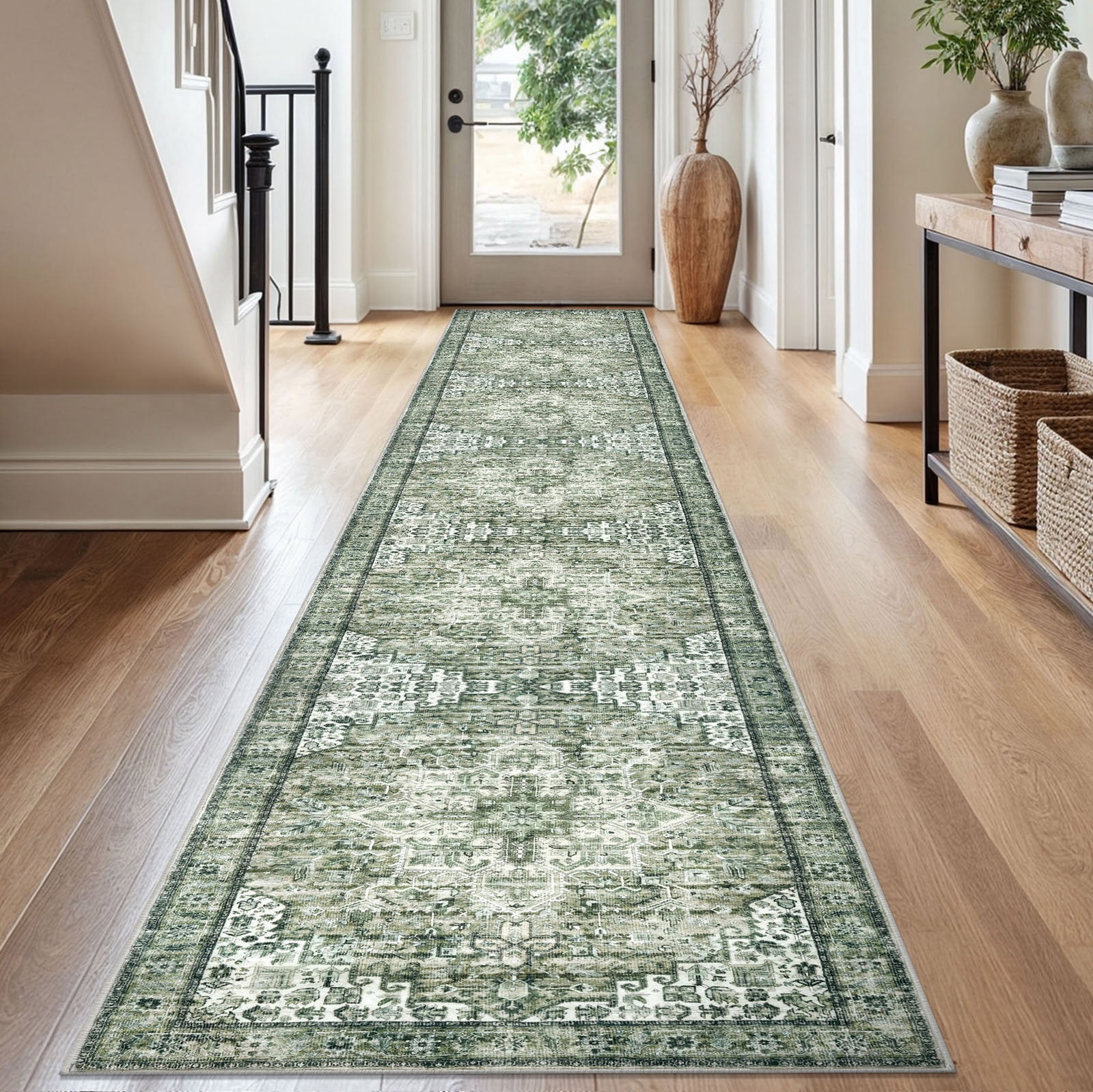 Suelur Runner Rug for Hallways 2.6x16 Long Non-Slip Washable Kitchen Runner Vintage Boho Runner Printed Rug with Non-Shedding Soft Medallion Floor Carpet Runner for Laundry Bedroom Entryway
