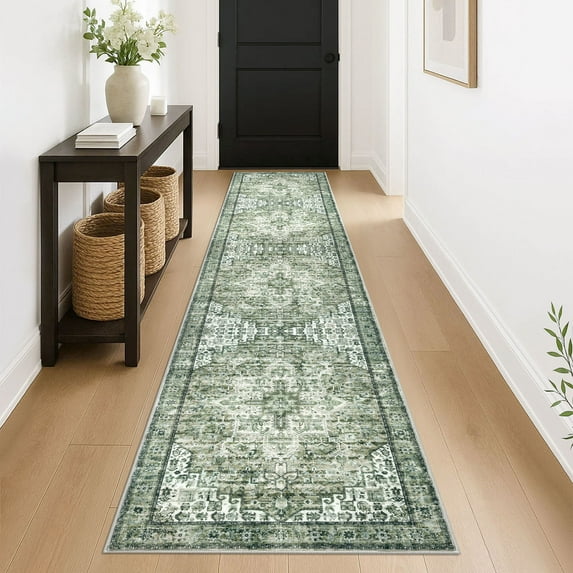 Suelur Runner Rug for Hallways 2x10 Long Non-Slip Washable Kitchen Runner Vintage Boho Runner Printed Rug with Non-Shedding Soft Medallion Floor Carpet Runner for Laundry Bedroom Entryway