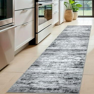 Suelur Runner Rug for Hallways Washable Kitchen Runner Non-Slip Soft 2x8 Runner Rug Thin Print Faux Wool Carpet Runner for Entryway Bedroom Laundry Room Indoor Home, Black Gray White