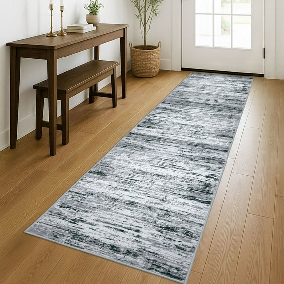Suelur Runner Rug for Hallways Washable Kitchen Runner Non-Slip Soft 2x8 Runner Rug Thin Print Faux Wool Carpet Runner for Entryway Bedroom Laundry Room Indoor Home, Black Gray White