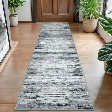 Suelur Runner Rug for Hallways Washable Kitchen Runner Non-Slip Soft 2x8 Runner Rug Thin Print Faux Wool Carpet Runner for Entryway Bedroom Laundry Room Indoor Home, Black Gray White