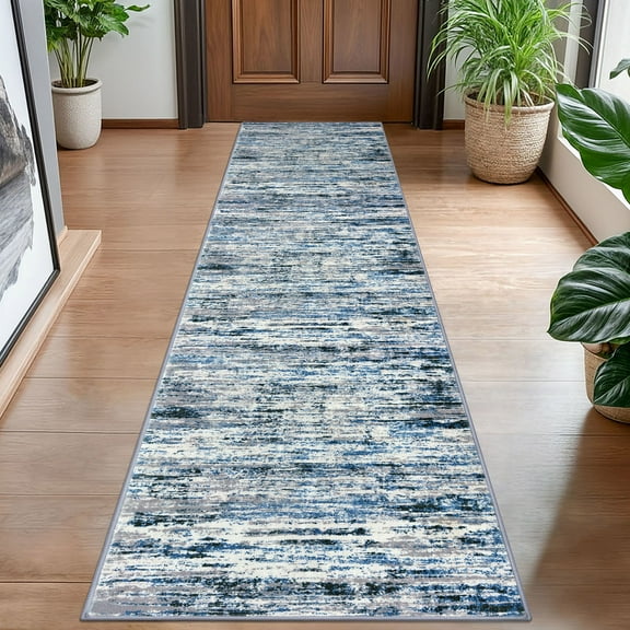 Suelur Runner Rug for Hallways Washable Kitchen Runner Non-Slip Soft 2x8 Runner Rug Thin Print Faux Wool Carpet Runner for Entryway Bedroom Laundry Room Indoor Home, Grey Blue White