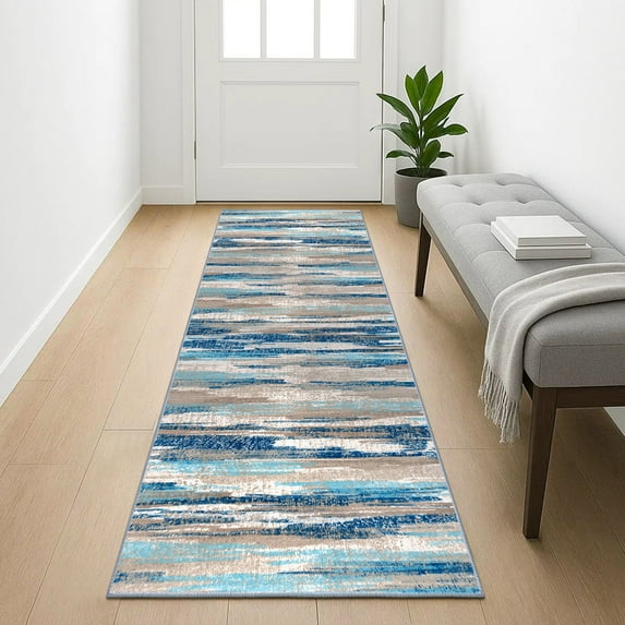 Suelur Runner Rugs 2x5 Non slip Rug Runners Washable Hallway Runner Rubber Backing Soft Print Blue Runners for Entryway Indoor Bedroom Laundry Room