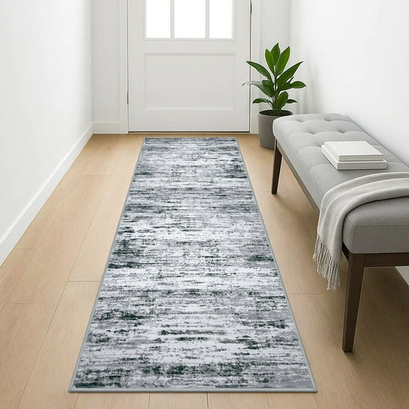 Suelur Runner Rugs 2x5 Non slip Rug Runners Washable Hallway Runner Rubber Backing Soft Print Runners for Entryway Indoor Bedroom Laundry Room, Black Gray White