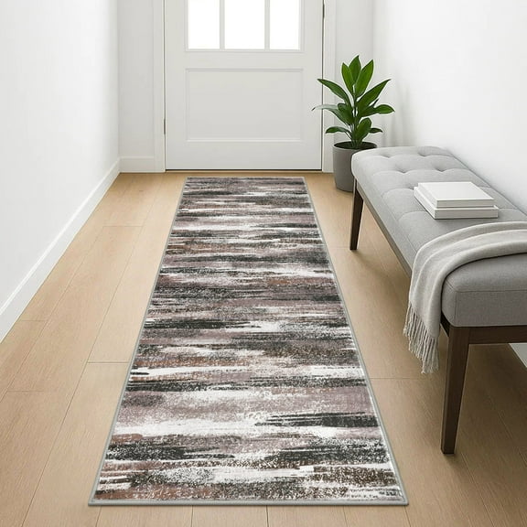Suelur Runner Rugs 2x5 Non slip Rug Runners Washable Hallway Runner Rubber Backing Soft Print Runners for Entryway Indoor Bedroom Laundry Room, Dark Light Brown White Charcoal Green