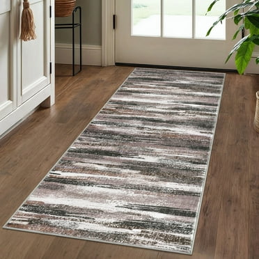 Suelur Runner Rugs 2x5 Non slip Rug Runners Washable Hallway Runner Rubber Backing Soft Print Runners for Entryway Indoor Bedroom Laundry Room, Dark Light Brown White Charcoal Green