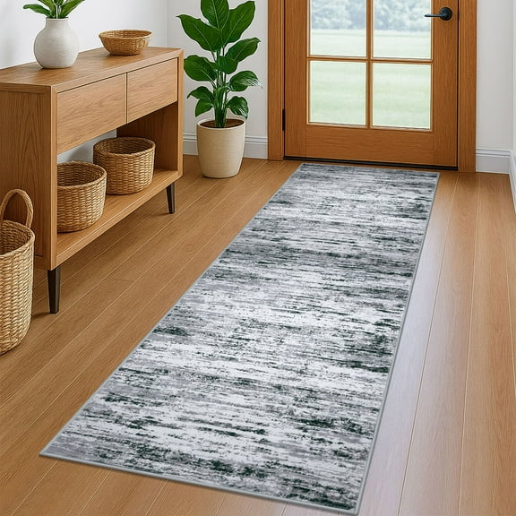 Suelur Runner Rugs 2x6 Non slip Rug Runners Washable Hallway Runner Rubber Backing Soft Print Carpet Runners for Entryway Indoor Bedroom Laundry Room, Black Gray White