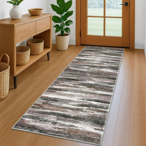 Suelur Runner Rugs 2x6 Non slip Rug Runners Washable Hallway Runner Rubber Backing Soft Print Carpet Runners for Entryway Indoor Bedroom Laundry Room, Dark Light Brown White Charcoal Green