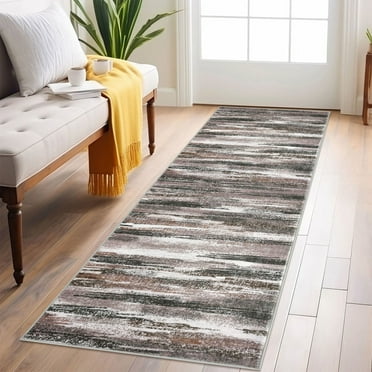 Suelur Runner Rugs 2x6 Non slip Rug Runners Washable Hallway Runner Rubber Backing Soft Print Carpet Runners for Entryway Indoor Bedroom Laundry Room, Dark Light Brown White Charcoal Green
