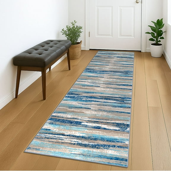 Suelur Runner Rugs 2x7 Non slip Rug Runners Washable Hallway Runner Rubber Backing Soft Print Blue Runners for Entryway Indoor Bedroom Laundry Room