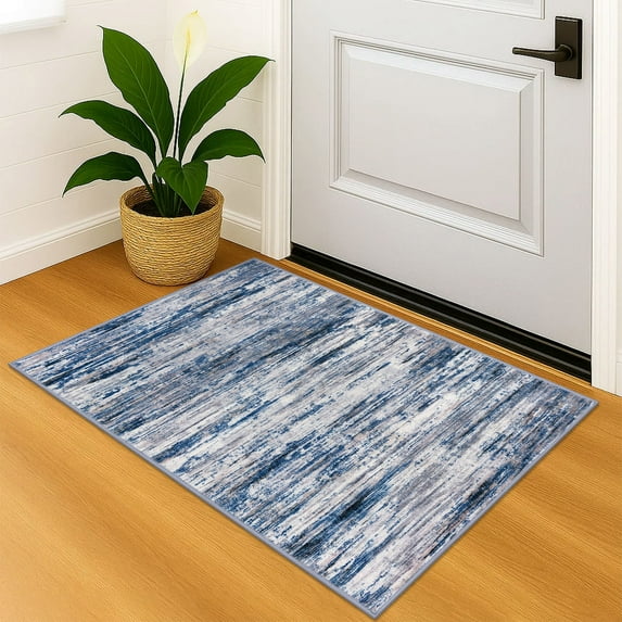 Suelur Washable Rug 2x3 Non Slip Rugs for Entryway Indoor Door Mat Super Soft Small Area Rug with Rubber Backing for Kitchen Bedside, Navy Blue/Gray/Neutral/Multi