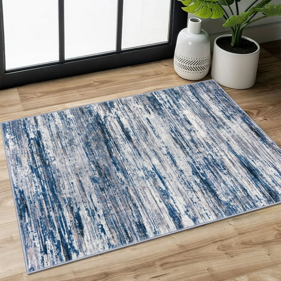 Suelur Washable Rug 2x3 Non Slip Rugs for Entryway Indoor Door Mat Super Soft Small Area Rug with Rubber Backing for Kitchen Bedside, Navy Blue/Gray/Neutral/Multi