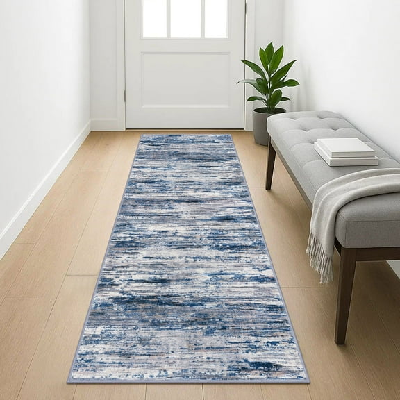 Suelur Abstract Runner Rug for Hallways 2x5 Runners Super Soft Non Slip Kitchen Rugs Washable Rug Runner for Entryway Bedroom Indoor, Navy Blue/Gray/Neutral/Multi