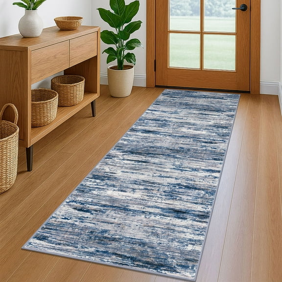Suelur Runner Rug 2x6 Carpet Runners Super Soft Kitchen Runners with Non-Slip Backing Abstract Washable Rug Runner for Entryway Bedroom Indoor, Navy Blue/Gray/Neutral/Multi