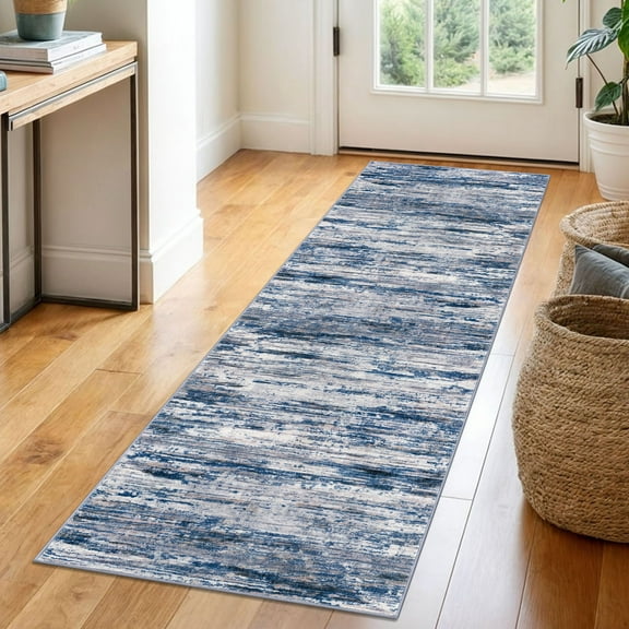 Suelur Runner Rug 2x6 Carpet Runners Super Soft Kitchen Runners with Non-Slip Backing Abstract Washable Rug Runner for Entryway Bedroom Indoor, Navy Blue/Gray/Neutral/Multi