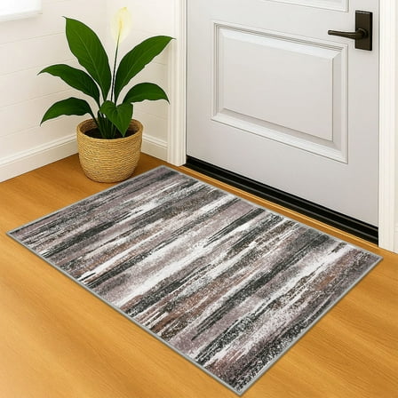 Suelur Throw Rugs with Rubber Backing Washable 2x3 Modern Abstract Area Rugs Indoor Rugs Non-Slip Soft Print Small Rugs for Entrance Bedroom Kitchen, Dark Light Brown White Charcoal Green