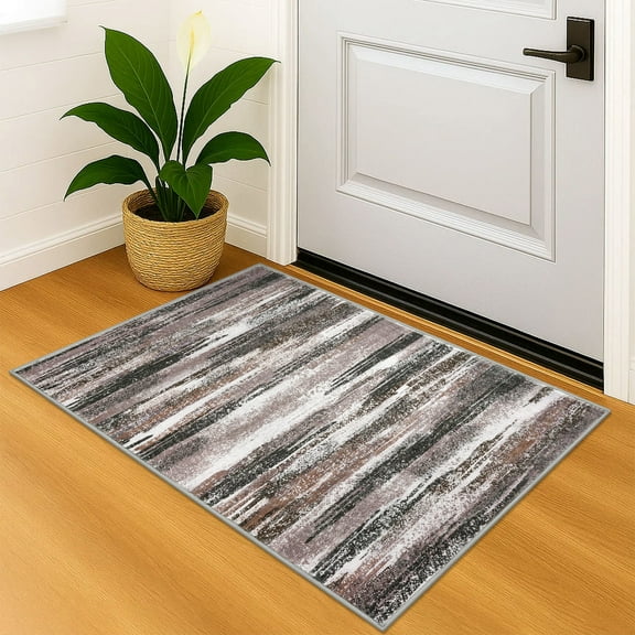 Suelur Throw Rugs with Rubber Backing Washable 2x3 Modern Abstract Area Rugs Indoor Rugs Non-Slip Soft Print Small Rugs for Entrance Bedroom Kitchen, Dark Light Brown White Charcoal Green