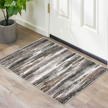 Suelur Throw Rugs with Rubber Backing Washable 2x3 Modern Abstract Area Rugs Indoor Rugs Non-Slip Soft Print Small Rugs for Entrance Bedroom Kitchen, Dark Light Brown White