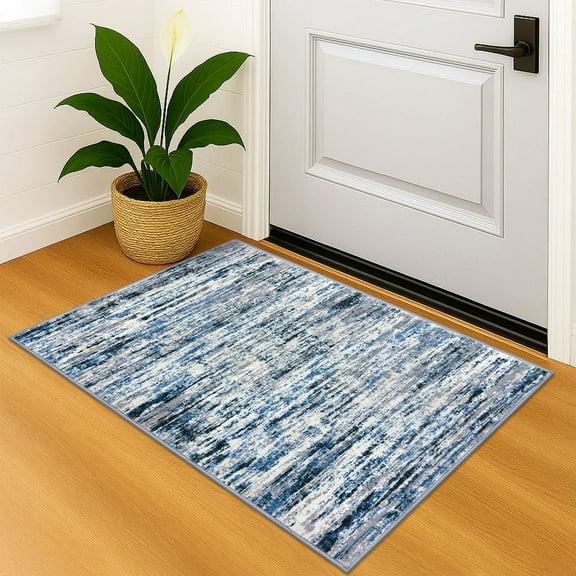 Suelur Throw Rugs with Rubber Backing Washable 2x3 Modern Abstract Area Rugs Indoor Rugs Non-Slip Soft Print Small Rugs for Entrance Bedroom Kitchen, Grey Blue White