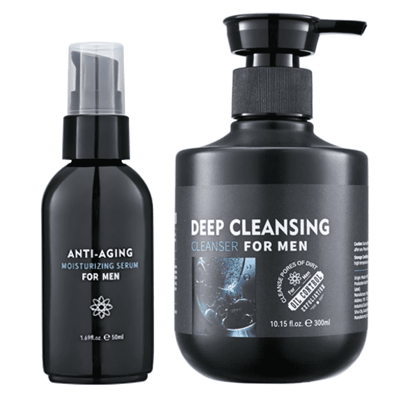 Suerbeaty Skin Care Set for Men, 2-Step Daily Routine with 300ml Oil Control Deep Cleansing Man Face Wash & 50ml Anti-aging Moisturizing Serum for Face Lifting