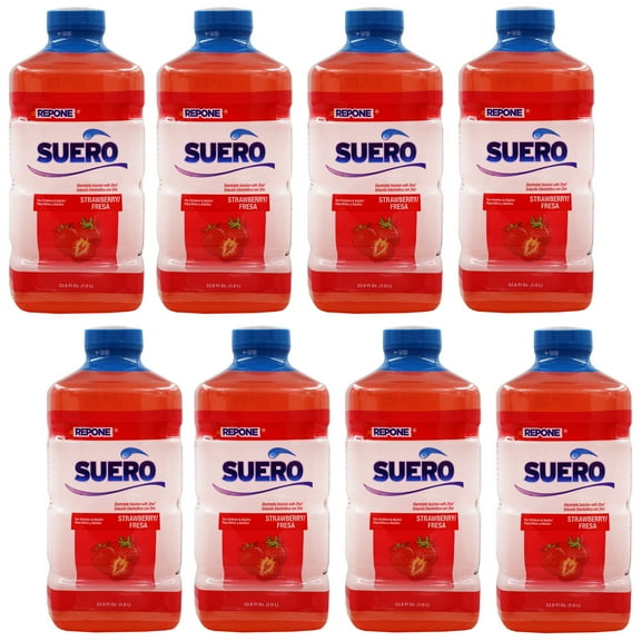 Suero Repone Electrolyte Drink with Zinc, Strawberry Flavor Adults and Children 1 Year and Older 1L (8 Pack)