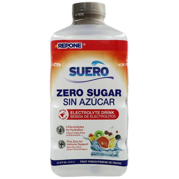 Suero Repone Sugar Free Liquid Electrolyte Solution with Zinc for Adults and Children, 33.8 fl oz