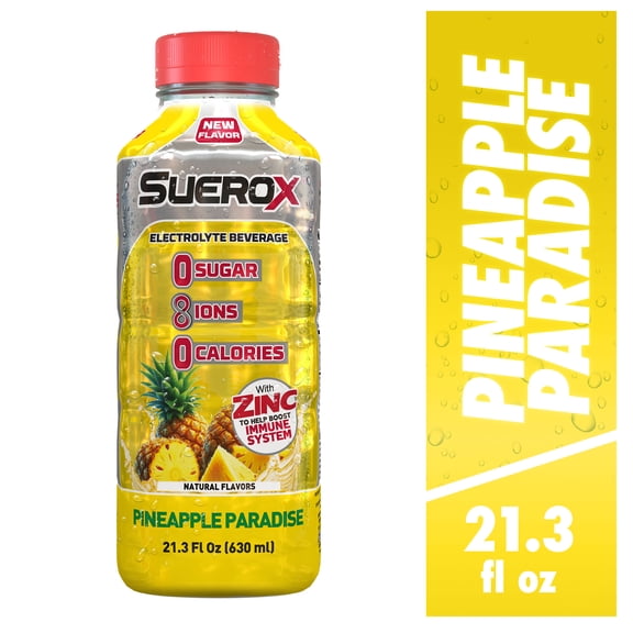 SueroX Zero Sugar Pineapple Paradise Flavor Electrolyte Drink for Hydration and Recovery, 21 fl oz