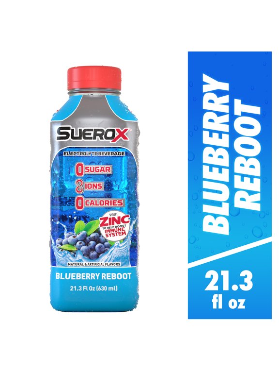 Sugar-Free Electrolyte Drink, Blueberry Reboot, 21 oz Bottle, 1 Count