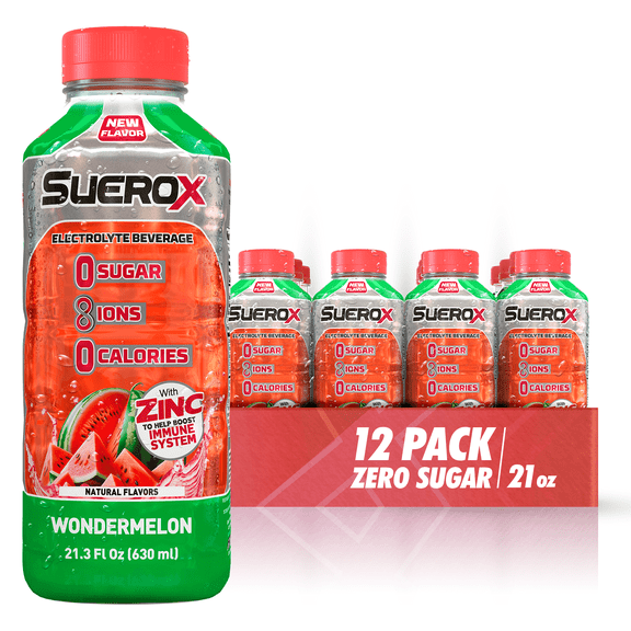 SueroX Sugar-Free Electrolyte Drink, Hydration & Recovery, Wondermelon Flavor, 21.3 Fl Oz, 12 Ct