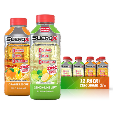 SueroX Zero Sugar Electrolyte Drink for Hydration and Recovery, Citrus Pack, 21 oz , 12 ct