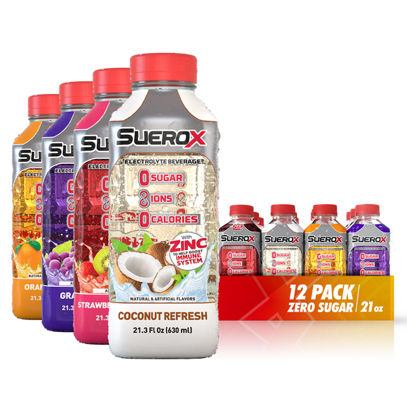 SueroX Zero Sugar Electrolyte Drink for Hydration and Recovery, Tropical Pack, 21 oz, 12 ct