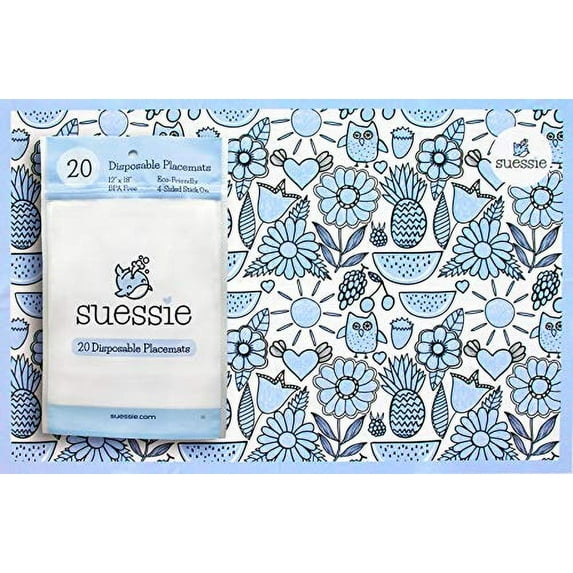 Suessie Super Sticky Disposable Placemats - 60 Count - for Baby or Toddler - BPA Free - Kids 4 Sided Stick On Placemats - 3 Bags of 20