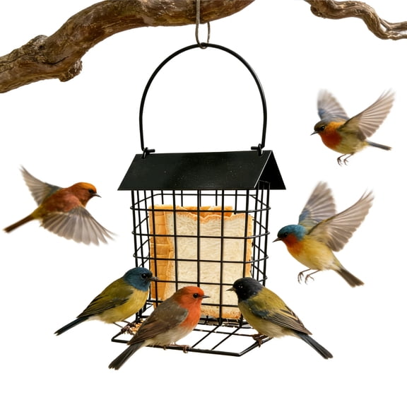Suet Feeder for Outside Hanging, Suet Block Feeder, Metal Suet Cake Holder Squirrel Proof, Weatherproof Bird Feeders for Wild Birds Woodpecker, Single Suet Cage for Outdoor Garden