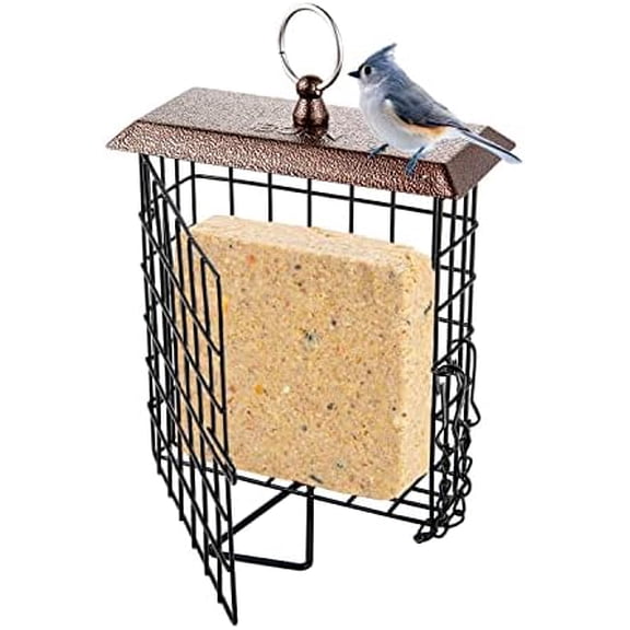Suet Feeder Suet Bird Feeders for Outside Hanging,Squirrel Proof Suet Cakes Bird Feeder for Wild Birds,Metal Brown(Pack of 1)