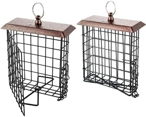 Suet Feeder Suet Bird Feeders for Outside Hanging,Squirrel Proof Suet Cakes Bird Feeder for Wild Birds,Metal Brown(Pack of 2)