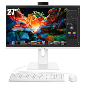 Suevery 27 Inch All-in-One PC Desktop, Core i7 16GB RAM, 512GB SSD, QHD 2560x1440 Computer, WiFi 6, HDMI, USB, HD Webcam, White with Keyboard & Mouse