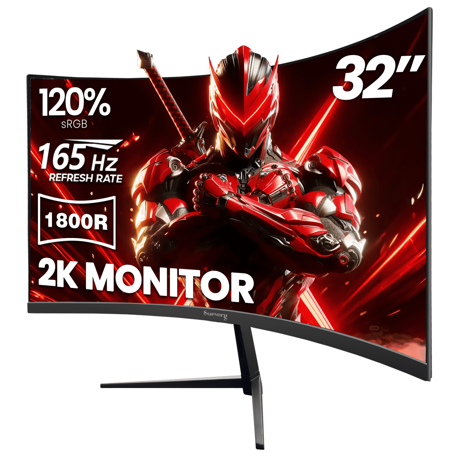 Suevery 32" 165Hz Curved Gaming Monitor, QHD 2560x1440P, 1800R, FreeSync, Low Blue Light, Wall Mountable, HDMI/DP, Black