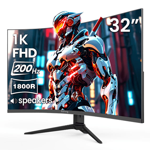 Suevery 32 Inch 200Hz Curved Gaming Monitor, FHD/1920*1080P, Built-in ...