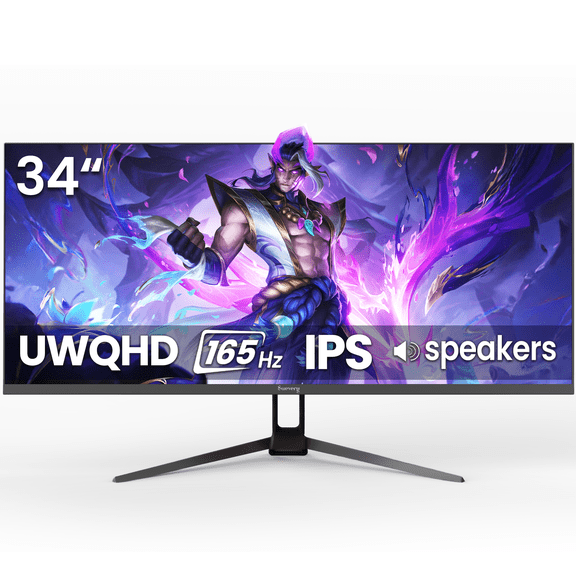 Suevery 34 Inch 165Hz UWQHD IPS Utrawide Gaming Monitor,3440x1440,21:9, Built-in Speakers,120 sRGB,Wall Mountable,HDMI/DP-Black