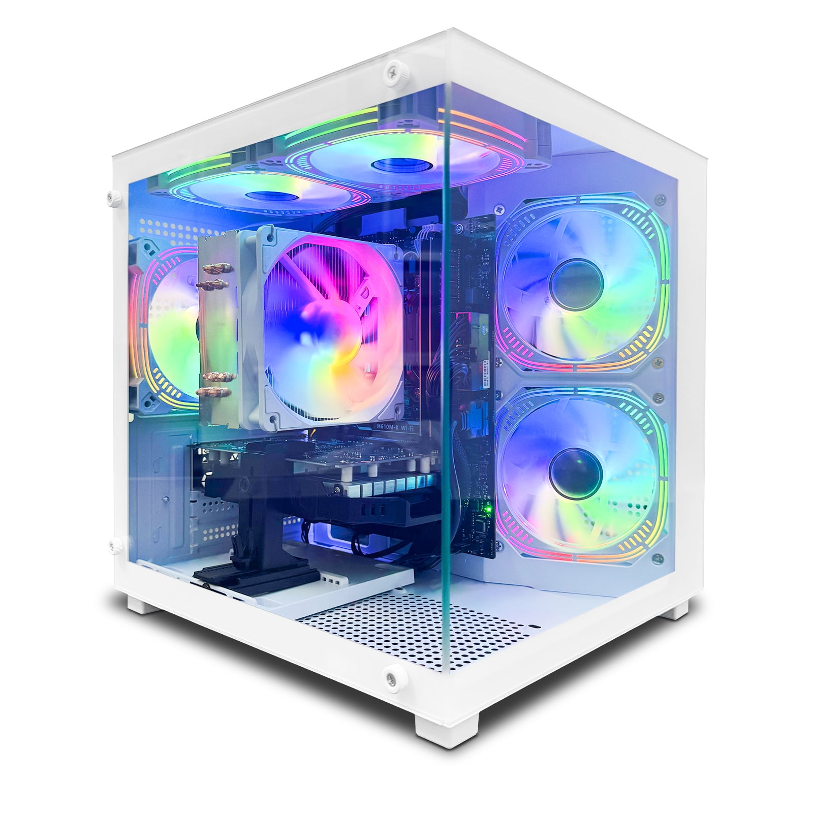 Suevery Gaming PC Desktop - AMD Ryzen 5 5600, Radeon RX 6500XT, 16GB DDR4, 1TB NVMe SSD, B450, WiFi 6, White