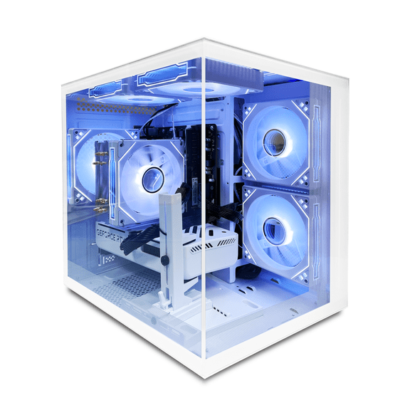 Suevery Gaming PC Desktop - AMD Ryzen 7 5700X, NVIDIA RTX 5060 8GB, 16GB DDR4, 1TB NVMe SSD, RGB lighting, Wi-Fi 6, White