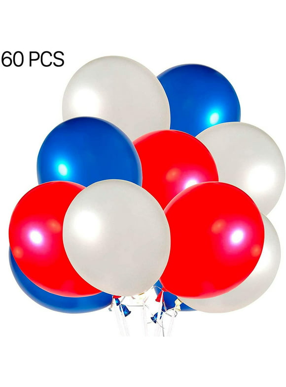 Sueyeuwdi Curtains Shower Curtain Red White And Blue Balloons Pack Of 60, 12 Inch Latex Party Balloons