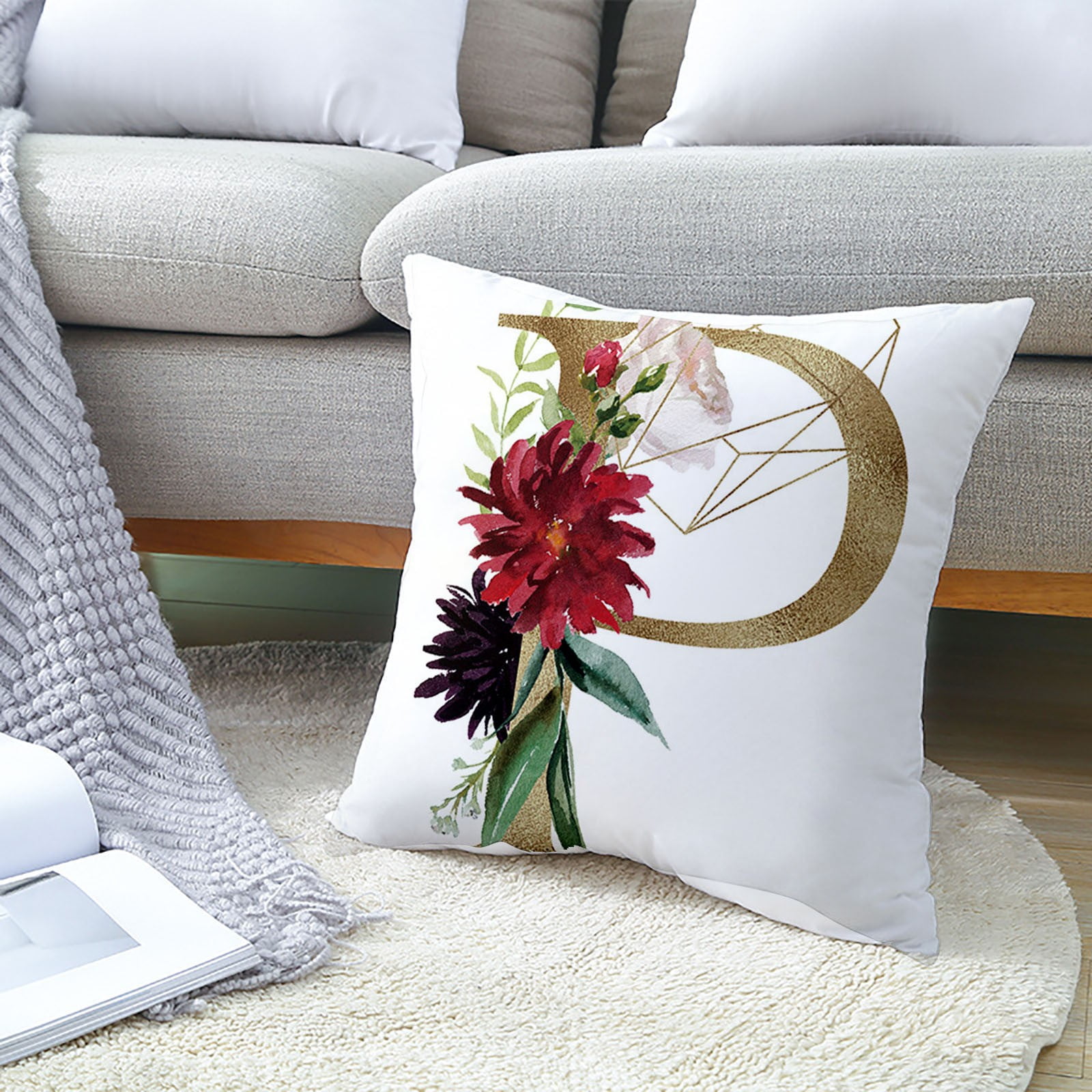 Sueyeuwdi Pillow Covers Silk Pillow Cases Spring Throw Pillow Covers Cushion Cases 18X18 Inch Spring Throw Pillow Covers Monogram Letter Pillow Covers Plant Blue For Sofa Living Room Room Decor Walmar...
