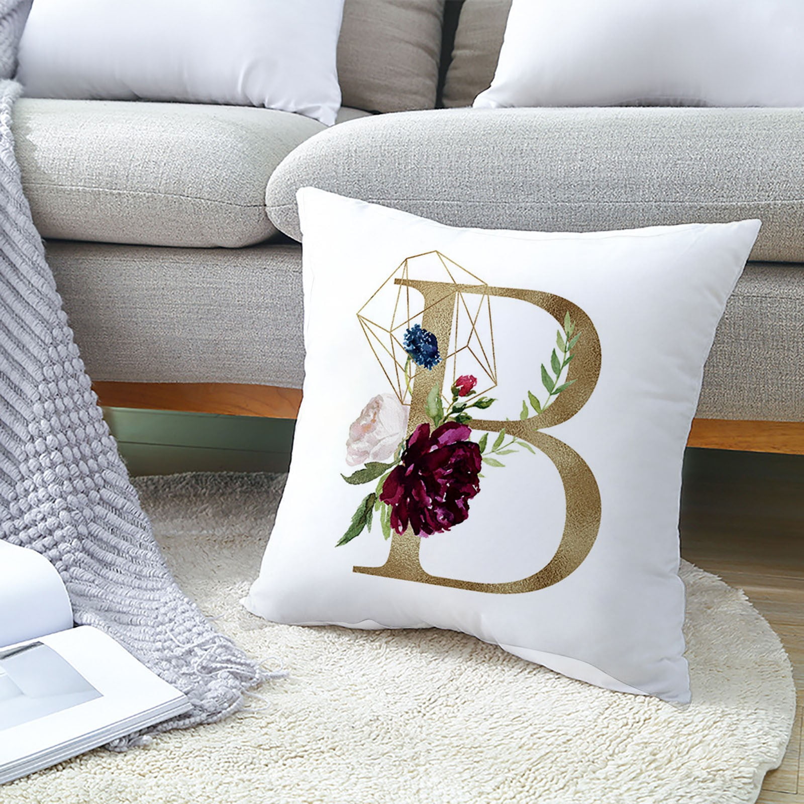 Sueyeuwdi Pillow Covers Silk Pillow Cases Spring Throw Pillow Covers Cushion Cases 18X18 Inch Spring Throw Pillow Covers Monogram Letter Pillow Covers Plant Blue For Sofa Living Room Room Decor Walmar...