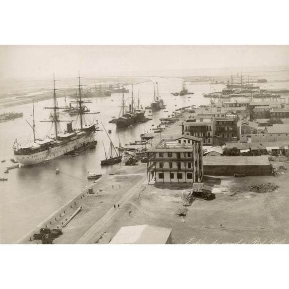 Suez Canal Port Said. Nport Said Egypt The Entrance To The Suez Canal. Photographed C1895. Poster Print by