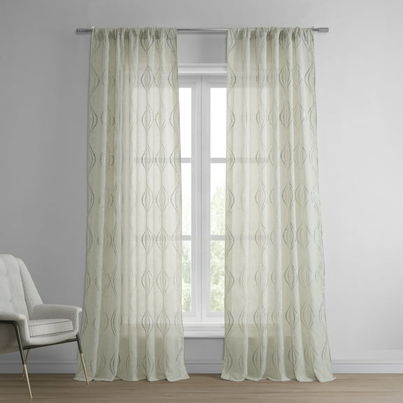 Suez Natural Embroidered Faux Linen Sheer Curtain (1 Panel), Suez Natural, 50W X 96L