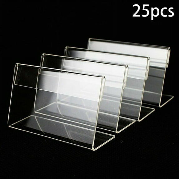 Sufanic 25Pcs Acrylic L-shaped Price Tag Display Holder Rack Label Stands Tool,2.4x1.6inch