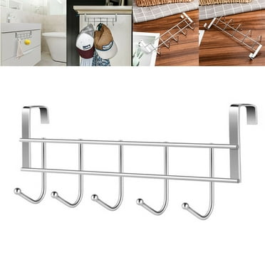 Sufanic Wall Mounted Towel Rack,5 Hooks Over The Door Hooks Wash Room Hanger Clothes Towel Storage Holder,Silver